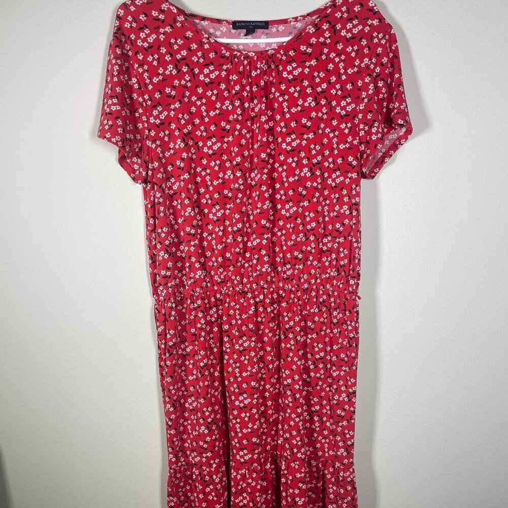 Banana Republic Factory Women Red & White Floral Shirt Dress Country